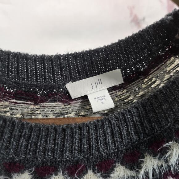 J Jill Dress Womens Small Gray Purple Sweater Midi Maxi Fair Isle Nordic Long - Picture 3 of 13